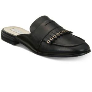 Cole Haan Black Fringe Pinch Kiltie Slide Mule 8.5